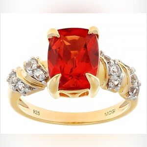 Sunset Sapphire With White Sapphire 18k Yellow Gold Ring